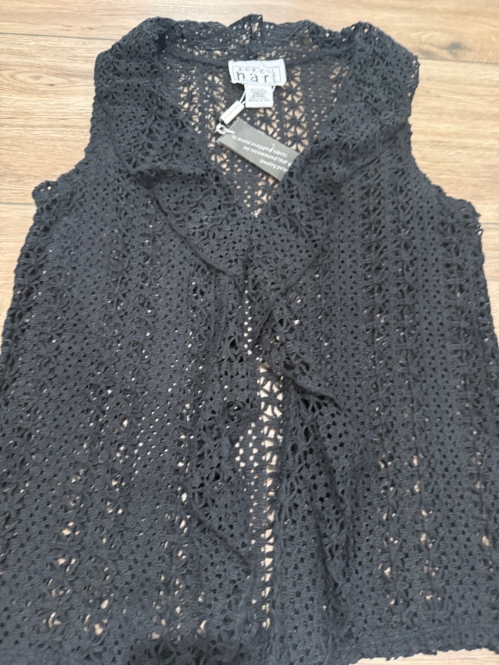 Vintage Keren Hart NWT black crochet vest or cover up.